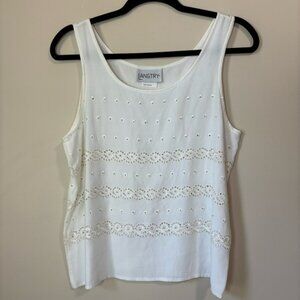 Vintage Langtry Womens White Lace Embroidered Tank Top Size M